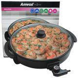 Panela Elétrica Grill 220V Redonda 40 Cm Multifuncional 1200W Antiaderente Amvox APE 4000-2 Preta