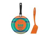 Panquequeira tapioqueira 22cm mais espatula laranja alu com reves antiaderente e silicone tramontina