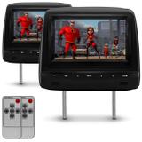 Par de Tela Encosto de Cabeça 7 Polegadas TFT LCD Com Controle Remoto Preto Ajustável Modelo Escravo - Prime