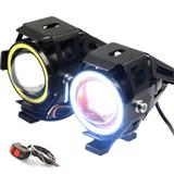 Par Faróis Milha Led Moto Universal Alumínio U7 Angel Eyes com botão KGT821 - Lorben