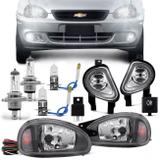 Par Farol Corsa Classic Máscara Negra 1999 a 2010 + Kit Farol Milha + Par Lâmpadas H3 H4 4300K - Prime