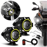 Par Farol de Milha LED Moto Universal Angel Eyes U7 6000K 20W Luz Branca Farol Alto Baixo Neblina - Shocklight