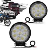 Par Farol de Milha Redondo Universal 9 LEDs 6000K 27W Branco Carro Moto Caminhão Jeep - Prime