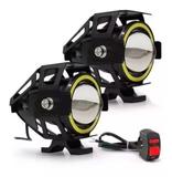 Par Farol Led Angel Eye Auxiliar Neblina Moto U7 + 1 Botao - Golden yata