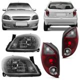 Par Farol Máscara Negra Celta 2007 a 2015 + Par Lanterna Traseira Bicolor Fumê - Kit prime