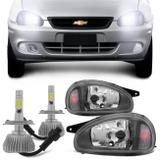 Par Farol Máscara Negra Corsa Hatch Sedan Classic Pick up 94 a 10 + Kit Lâmpada Super Led 6000K - Prime