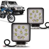 Par Farol Milha Quadrado 9 LEDs 27W 12V/24V Universal Carro Moto Caminhão Jeep Off-Road Auxiliar - Kit prime