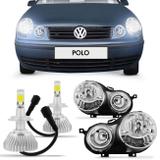 Par Farol Polo Hatch Sedan 2003 2004 2005 2006 Foco Duplo + Par Lâmpada Super Led 6000K - Prime