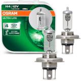 Par Lâmpadas Halógena Osram Ultra Life H4 3200K 12V 55W Aplicação Farol Original