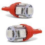 Par Lâmpadas LED T10 W5W Pingo 5 LEDs 4W 12V Luz Vermelha Aplicação Farol Meia Luz - Mixcom
