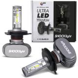 Par Lâmpadas Ultra LED H4 6000K 10000LM Efeito Xênon Aplicação Farol Carro com Reator - Shocklight