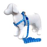 Peitoral e Guia para cachorros - Tamanho Pequeno - Modelo Patinha Azul - Petzoo