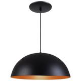 Pendente Meia Lua 34cm Luminária Alumínio Preto Textura C/ Cobre - Rei da Iluminação