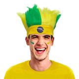 Peruca Cabelo Arrepiado com Faixa Verde e Amarelo Brasil CP115 - Festabox