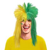 Peruca Lisa Longa com Cabelo Arrepiado Verde e Amarelo Brasil CP107 - Festabox