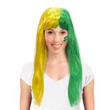 Peruca Lisa Longa com Franja Bicolor Verde e Amarelo Brasil CP121 - Festabox