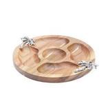 Petisqueira 25 cm redonda de madeira e zamac Acácia Palmeira Bon Gourmet - 26007