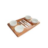 Petisqueira retangular com 4 cumbucas MS Madeira 34x23x4cm