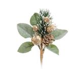 Pick Decoração Natal C/Folhas E Pinhas 12x11Cm Dourado - Cromus