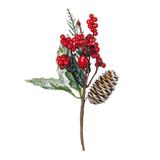 Pick Enfeite Natal Galho Fruta Vermelha e Pinha 20cm 1 Peça - Cromus