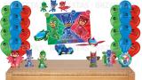 PJ MASKS * Kit Decoração de Festa com Painel + 25 Balões + 06 Display de Mesa - Regina festas