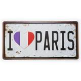 Placa de Metal Decorativa I Love Paris - Yaay