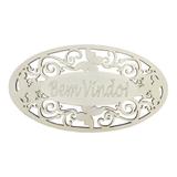 Placa Decorativa Bem Vindo Com Arabesco 22x12 MDF 3mm Branco - DRossi