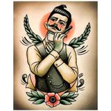 Placa Decorativa Para Barbearias Quyen Dihn "shaving Victorian Man Frontal View" - Versare anos dourados