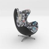 Poltrona Egg De Fibra Pintura Automotiva Preta, Frente Tecido D-435, Base Alumínio Giratória Com Rel - Treparoni