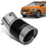 Ponteira de Escapamento Carbox Racing Chevrolet Onix 17 a 19 Central Elite Angular Redonda Carbono