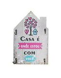 Porta Chave Modelo Casa de Madeira com 4 Ganchos de Metal - Fu xing