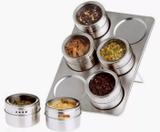 Porta Condimento Tempero em Inox Magnético com 06 Potes ( Suporte Retangular ) - Spicerack