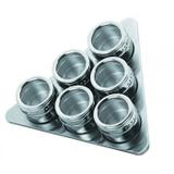 Porta Condimento Tempero em Inox Magnético com 06 Potes (Suporte Triangulo ) - Asiahome