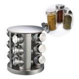 Porta Condimento Tempero Inox Vidro 12 Potinhos Gira Cozinha Restaurante - Braslu