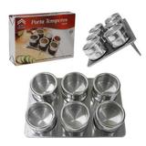 Porta Condimentos 6 Potes em Aço Inox com Imã na Base e Suporte Zein BS120-XC259