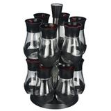 Porta Condimentos Temperos em Inox e Vidro Preto e Vermelho - Dynasty