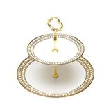 Porta Doce 2 Andares Porcelana Super White Charme Dourado - Lyor