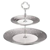 Porta Doce Drop com 2 Andares Prateado de Porcelana Super White - Lyor