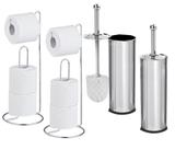Porta Papel Higiênico 4 rolos Cromado + Escova sanitária Inox Kit c/ 4Pçs - Dcora