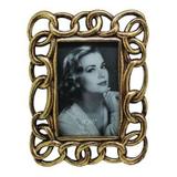 Porta retrato de resina c/ acabamento elos dourados - Btc decor