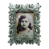 Porta retrato de resina c/ acabamento folhas prateadas - Btc decor