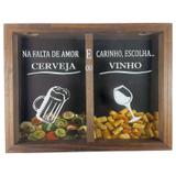 Porta Rolha de Vinho e Tampinhas de Cerveja Madeira e Vidro Decoração Ref. 7951 - Art - Art frame
