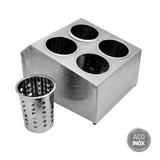 Porta Talher 4 Nichos Aço Inox para Bar Padaria e Restaurante - Ipe cozinhas