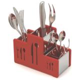 Porta talheres em aço inoxidável com lateral em plástico vermelho. - Soltecn
