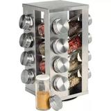 Porta Tempero Giratório em Inox 16 Potes de Vidro Tampa Inox - Hpl