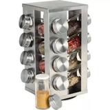 Porta Tempero Giratório em Inox 16 Potes de Vidro Tampa Inox - Imp