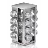 Porta Tempero Giratório Inox 16 Potes de Vidro com tampa Inox - Click urbano