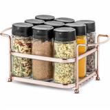 Porta Temperos Condimentos 9 Potes Vidro Suporte Rosê Gold - Passerini