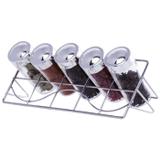 Porta Temperos E Condimentos 5 Potes Em Vidro Com Suporte Cromado Art House BS1485
