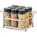Porta temperos e condimentos rose gold em inox 9 potes em vidro organizador com suporte luxo - Passerini